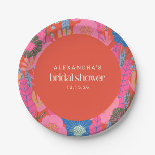 Colourful Red Boho Floral Custom Bridal Shower  Paper Plate