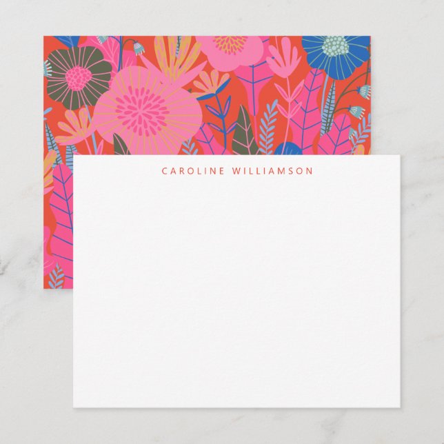 Colourful Red Boho Floral Personalised Stationery  Card (Front/Back)