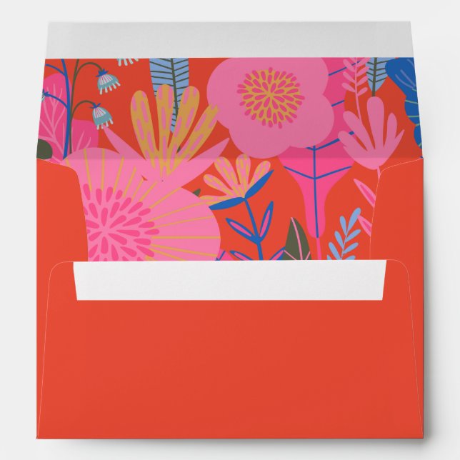 Colourful Red Boho Floral Stylish Return Address Envelope (Back (Bottom))