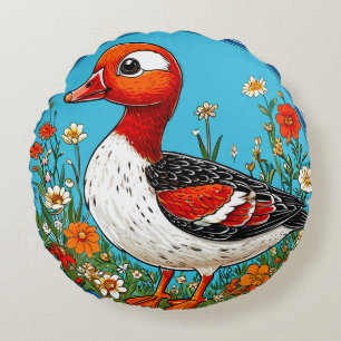 Colourful Red breasted goose Bird Round Cushion