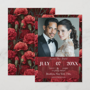 Colourful Red Carnation Garden Countryside Wedding Save The Date