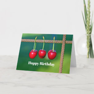 Colourful Red Cherries Fruit Photo Birthday Card