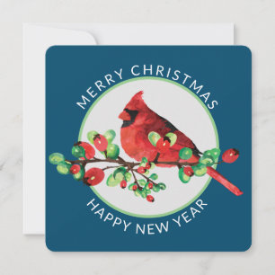 Colourful Red Christmas Cardinal Square Holiday Card