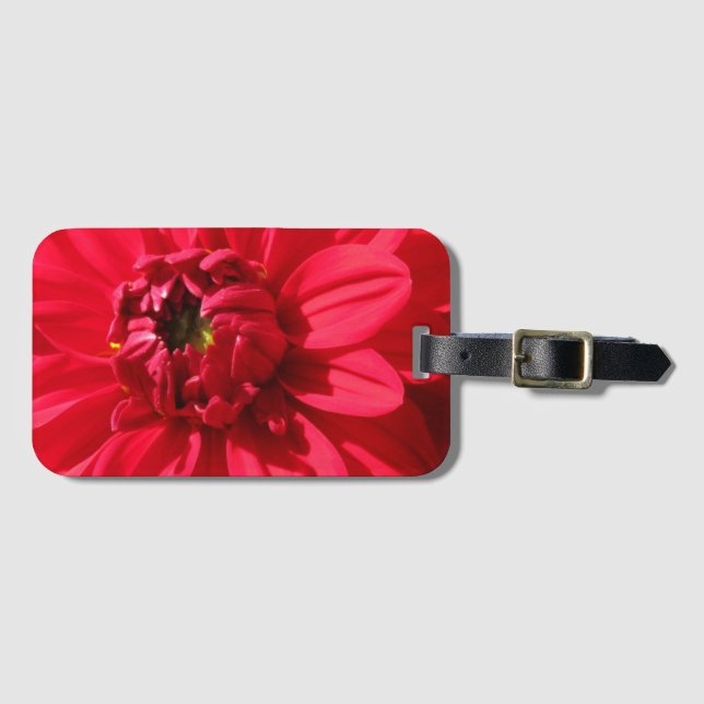 Colourful Red Dahlia Flower Detail Luggage Tag (Front Horizontal)