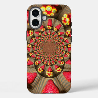 Colourful Red Delight: Strawberry Kaleidoscope Art iPhone 16 Plus Case
