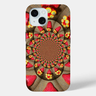 Colourful Red Delight: Strawberry Kaleidoscope Art iPhone 15 Case