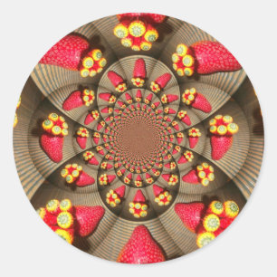 Colourful Red Delight: Strawberry Kaleidoscope Art Classic Round Sticker