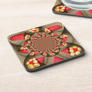 Colourful Red Delight: Strawberry Kaleidoscope Art Coaster