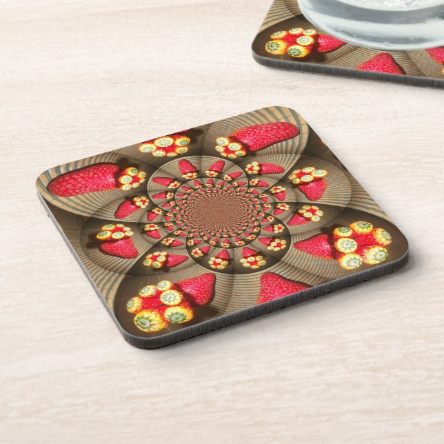 Colourful Red Delight: Strawberry Kaleidoscope Art Coaster (Left Side)