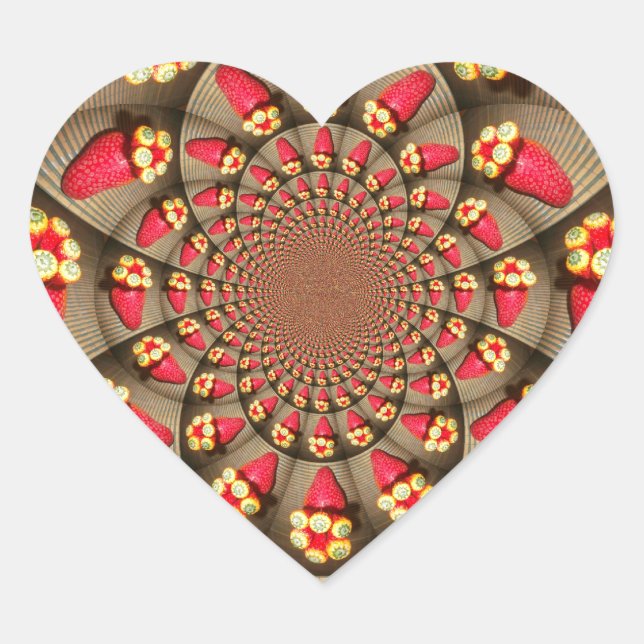 Colourful Red Delight: Strawberry Kaleidoscope Art Heart Sticker (Front)