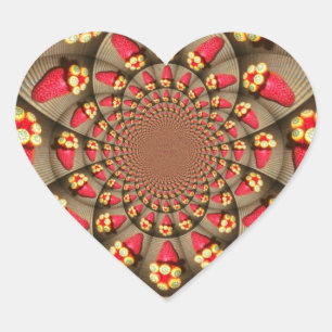Colourful Red Delight: Strawberry Kaleidoscope Art Heart Sticker