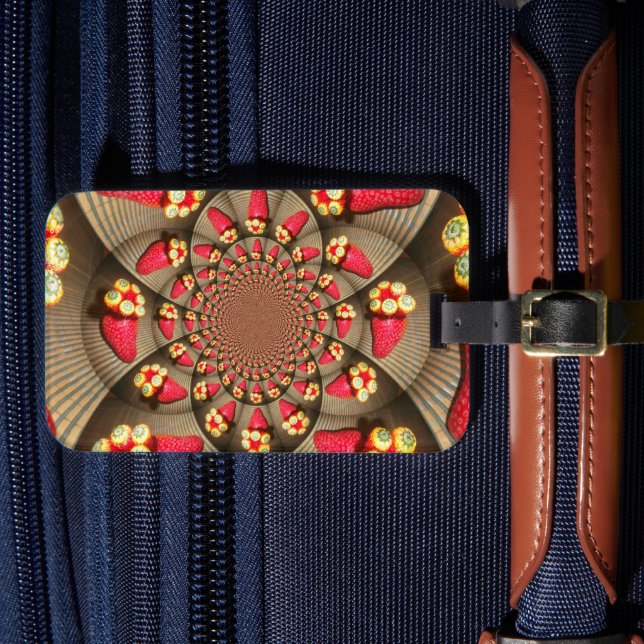 Colourful Red Delight: Strawberry Kaleidoscope Art Luggage Tag (Front Insitu 4)