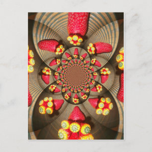 Colourful Red Delight: Strawberry Kaleidoscope Art Postcard