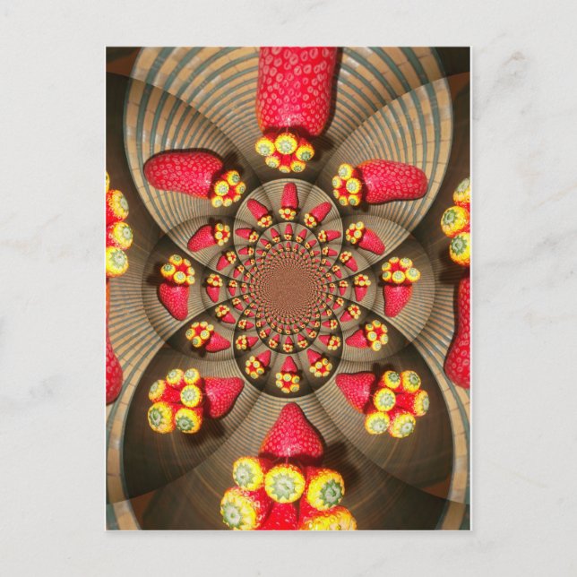 Colourful Red Delight: Strawberry Kaleidoscope Art Postcard (Front)