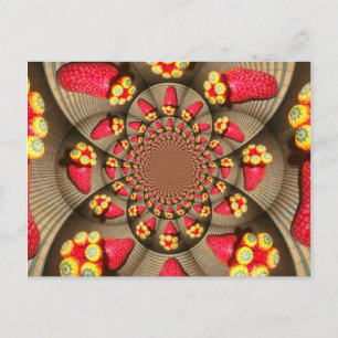 Colourful Red Delight: Strawberry Kaleidoscope Art Postcard