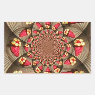 Colourful Red Delight: Strawberry Kaleidoscope Art Rectangular Sticker