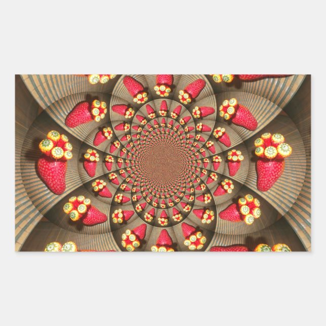 Colourful Red Delight: Strawberry Kaleidoscope Art Rectangular Sticker (Front)