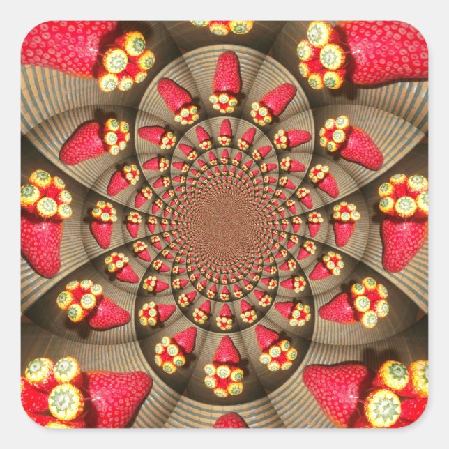 Colourful Red Delight: Strawberry Kaleidoscope Art Square Sticker (Front)