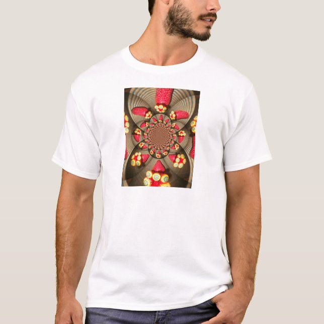 Colourful Red Delight: Strawberry Kaleidoscope Art T-Shirt (Front)