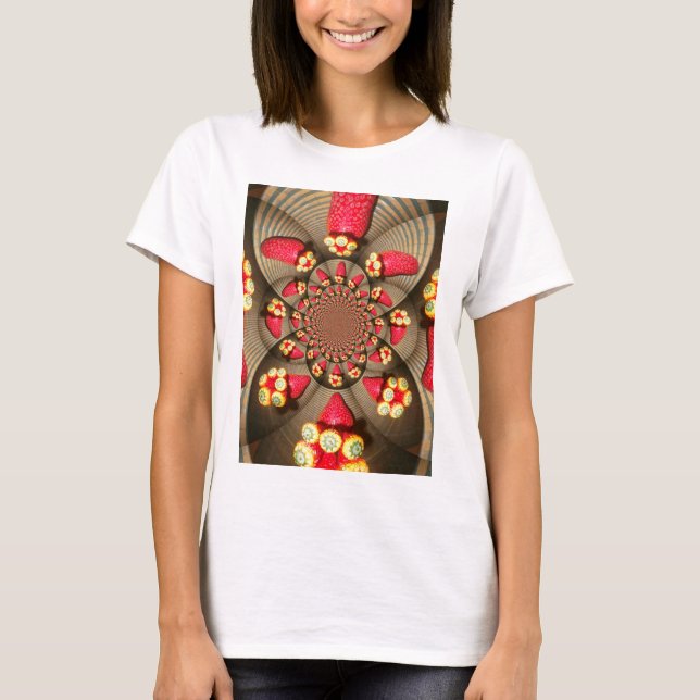 Colourful Red Delight: Strawberry Kaleidoscope Art T-Shirt (Front)