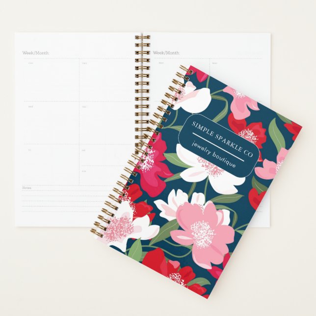 Colourful Red Feminine Floral Blue Company Busines Planner (Display)
