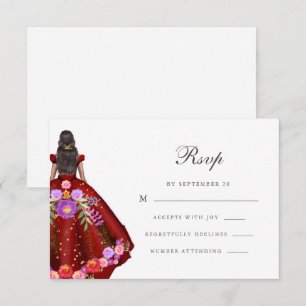 Colourful Red Fiesta Floral Calligraphy Quinceaner RSVP Card