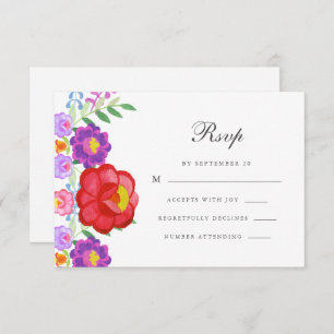 Colourful Red Fiesta Floral Calligraphy Quinceaner RSVP Card