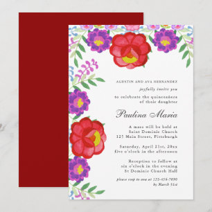 Colourful Red Fiesta Floral Quinceañera Invitation