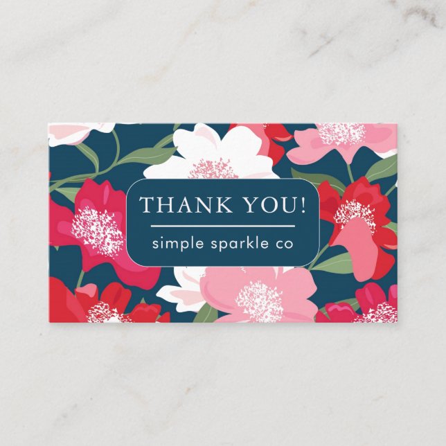 Colourful Red Floral Business Thank You Qr Code  Business Card (Front)