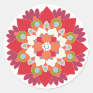 Colourful Red Floral Lotus Mandala Flower Sticker
