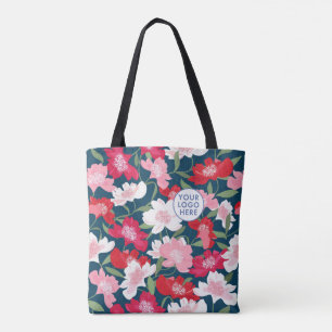 Colourful Red Floral Pattern Business Logo Company Tote Bag