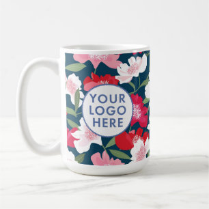 Colourful Red Floral Pattern Company Logo Business Coffee Mug