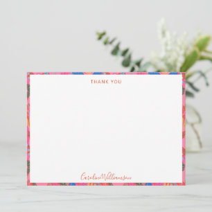 Colourful Red Floral Script Name Bridal Shower Thank You Card