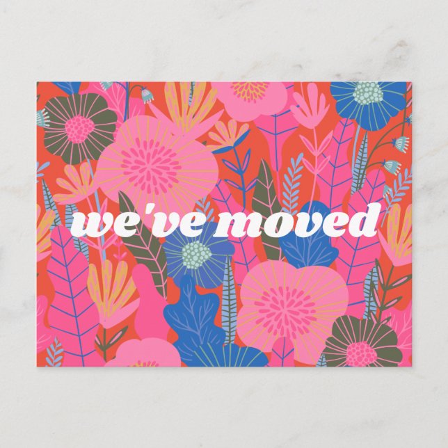 Colourful Red Floral We've Moved New Home Moving Postcard (Front)