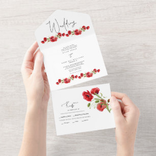 Colourful Red Floral Winter Wedding All In One In Invitation
