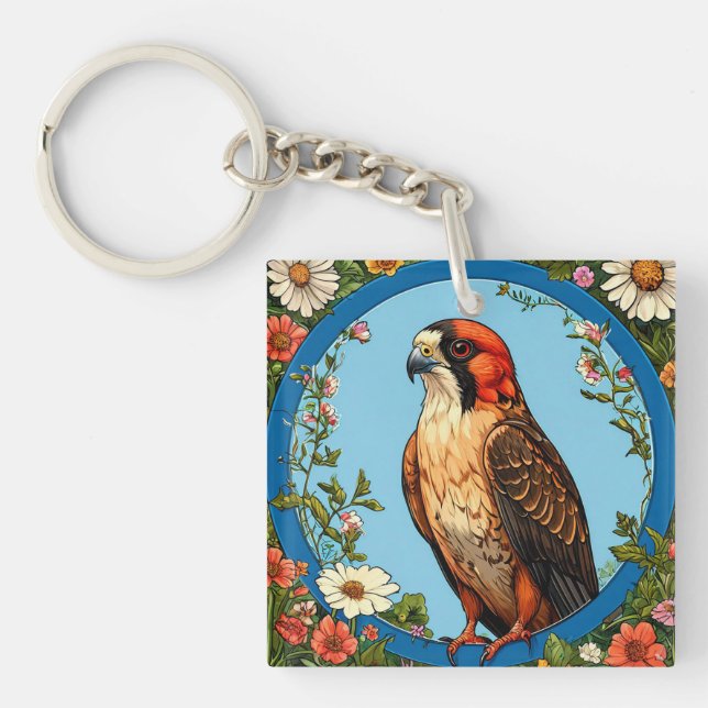 Colourful Red-footed falcon Bird Key Ring (Front)