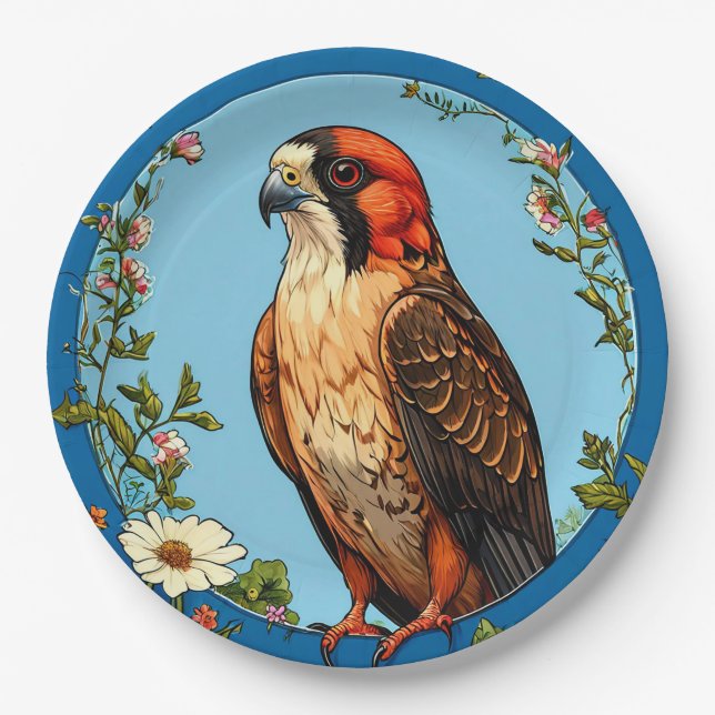 Colourful Red-footed falcon Bird Paper Plate (Front)