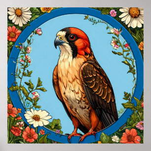 Colourful Red-footed falcon Bird Poster