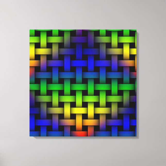 Colourful Red Green Blue Diamond Weave Pattern Art Canvas Print (Front)