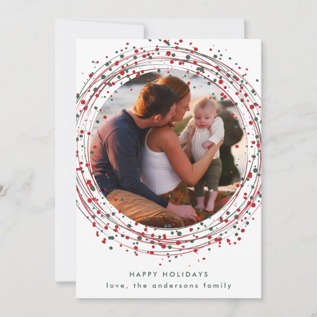 Colourful Red Green Christmas Paint Multi Photo Holiday Card (Front)