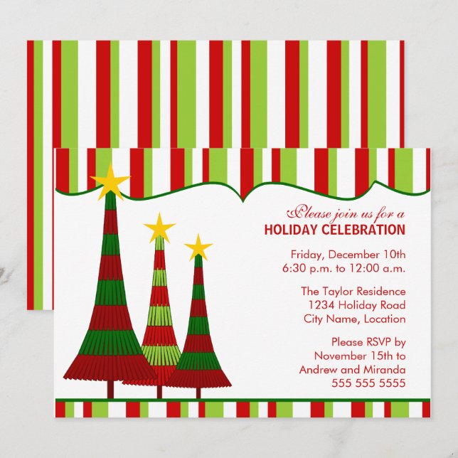 Colourful Red Green Christmas Party Invitation (Front/Back)