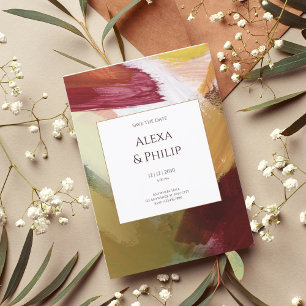 Colourful Red Green Hand Painted Abstract Art Invitation