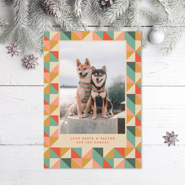Colourful Red Green Ivory Geometric Print Photo Holiday Card (Creator Uploaded)