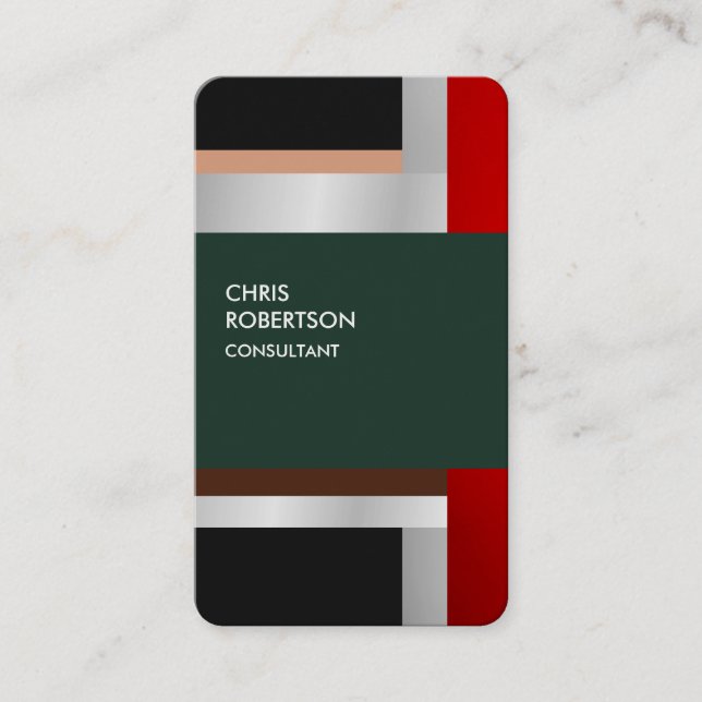 Colourful Red Grey Green Custom Business Card (Front)