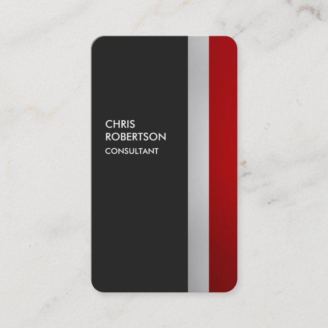 Colourful Red Grey Rounded Vertical Business Card (Front)