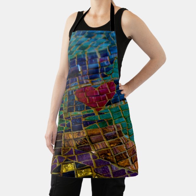 Colourful Red Heart Mosaic Apron (Insitu)