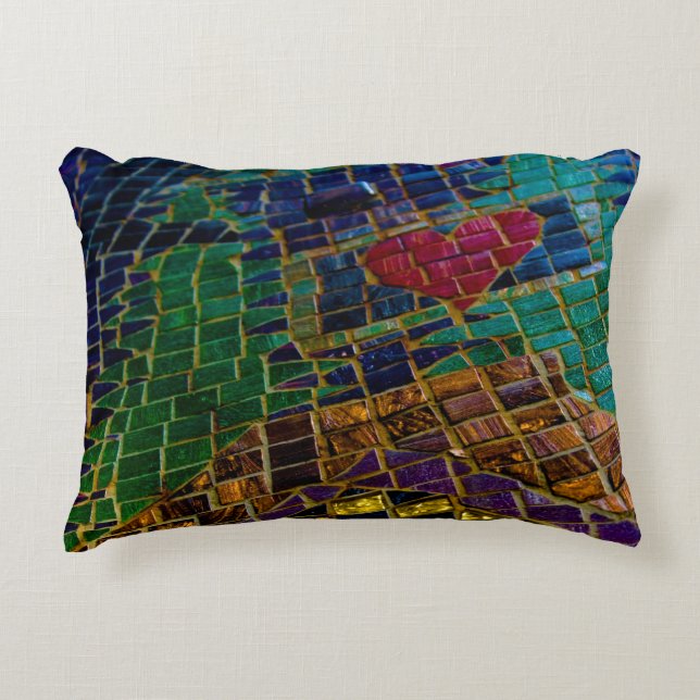 Colourful Red Heart Mosaic Decorative Cushion (Front)
