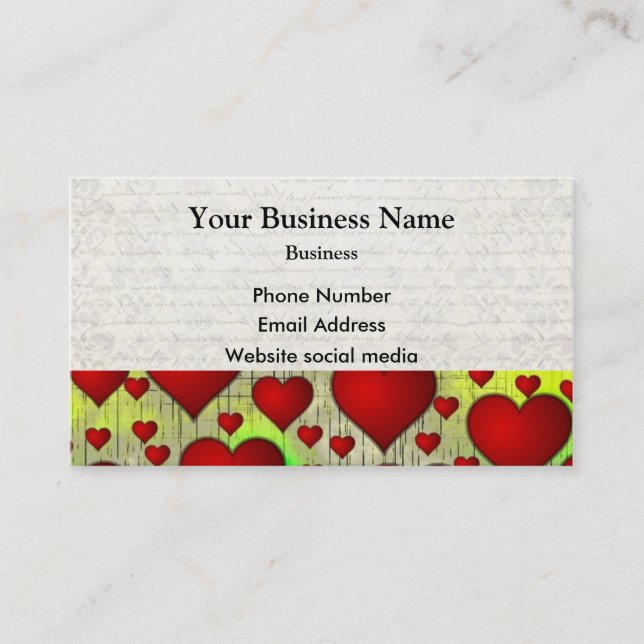 Colourful red heart pattern business card (Front)