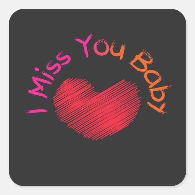 Colourful red I miss you with heart doddle Square Sticker (Front)