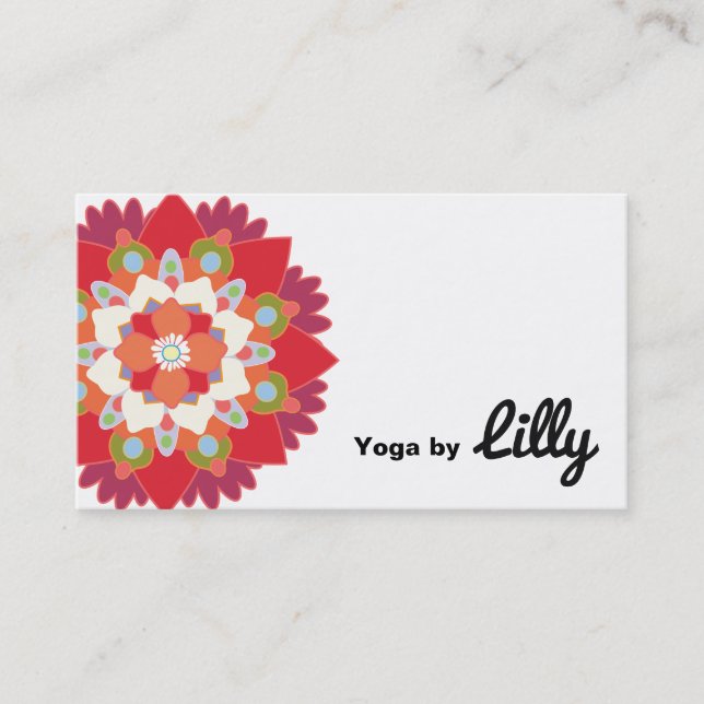 Colourful Red Lotus Flower Yoga Instructor Business Card (Front)